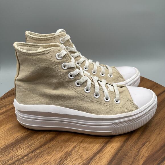 Converse CTAS All Star Lift Shoes Womens 8.5 Tan Canvas Hi Top Platform Sneaker - Picture 1 of 8